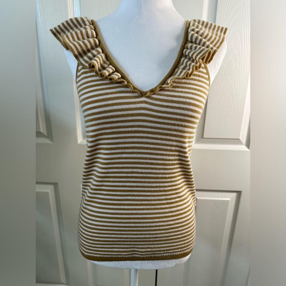 Madewell Belhaven Ruffle Sweater Tank, striped, knit, XXS